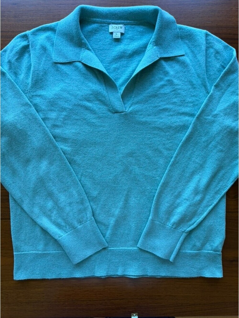 J.Crew Long Sleeve Knit Polo Sweater Green - Size Large